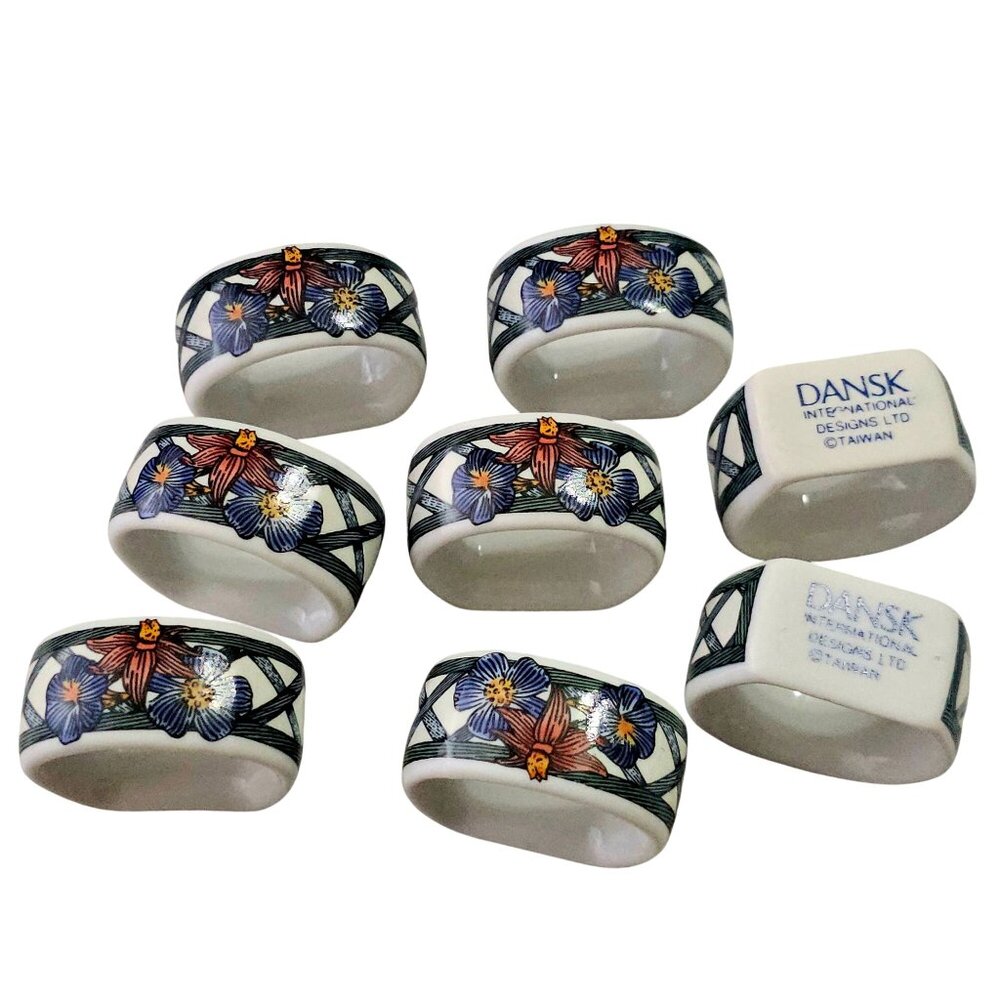 8 Dansk Nordic Garden Napkin Rings 2"designer Victoria Morrison bold style 90s - Picture 5 of 8